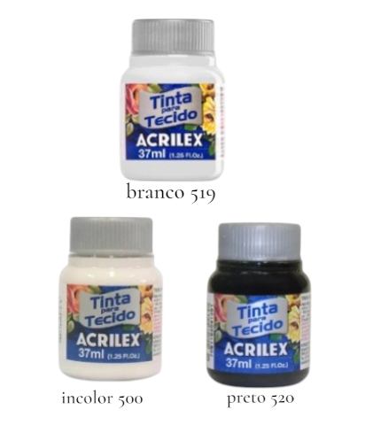 TINTA TECIDO ACRILEX  BRANCO /PRETO /CINZAS /INCOLOR